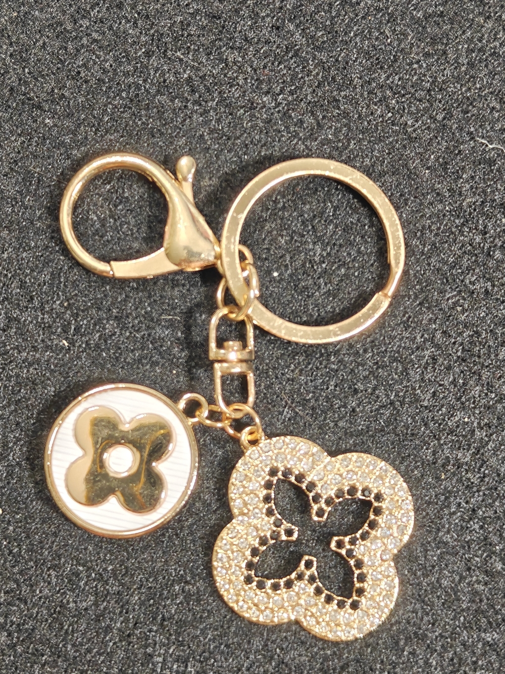 Gold Flower Charm Keychain with Crystal Pendant